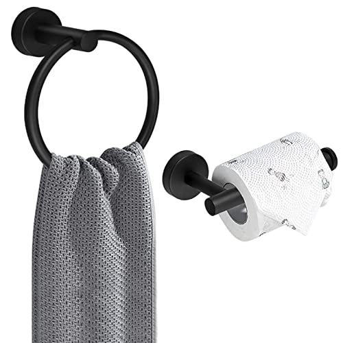 Nestling Porte Papier Toilette et Anneau de Serviette Mural, 2 Pièces en Acier Inoxydable 304 Porte Rouleau Support Papier Toilette Accessoire matériel, pour Salle de Bain Cuisine - Noir Mat Cover