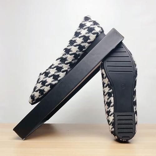 Hee grand Women's Classic Plaid Ballet Flats Pointy Toe Soft Knit Slip on Dress Shoes Lightweight Walking Flats4