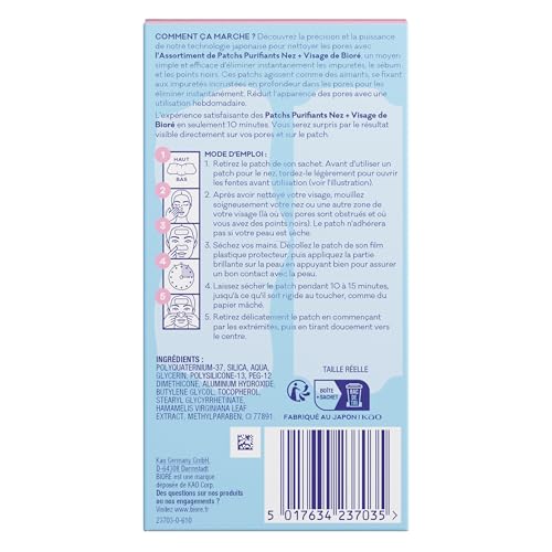 Patchs Purifiants Biore Points Noirs - Soin Pores Obstrués Zone T Nez Visage 14 Patchs
