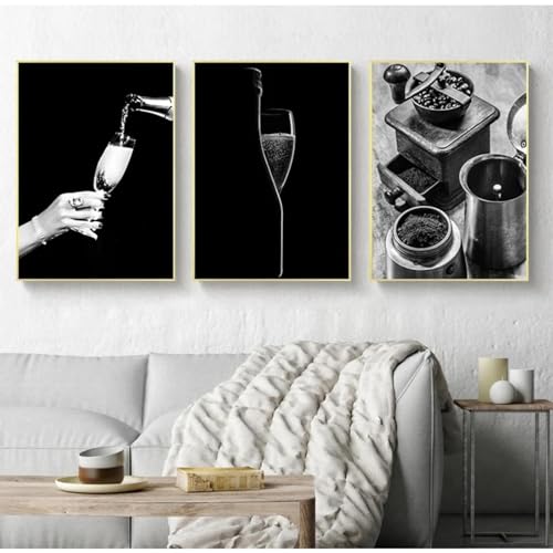 Affiches noir blanc cuisine et vin pour déco chaleureuse salle à manger