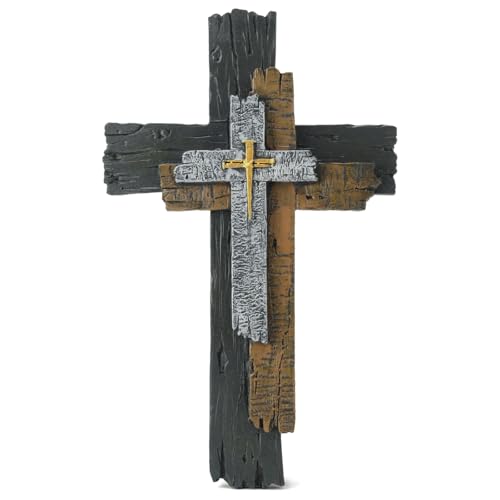 Rustic Cross Wall Decor 13 Inch Christian Cross with Hanging Hook