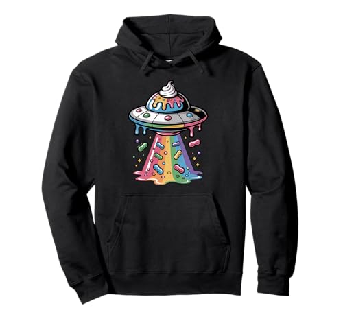 Kids UFO Saucer Rainbow Drip Graphic Ice Cream Drip Youth Pullover Hoodie