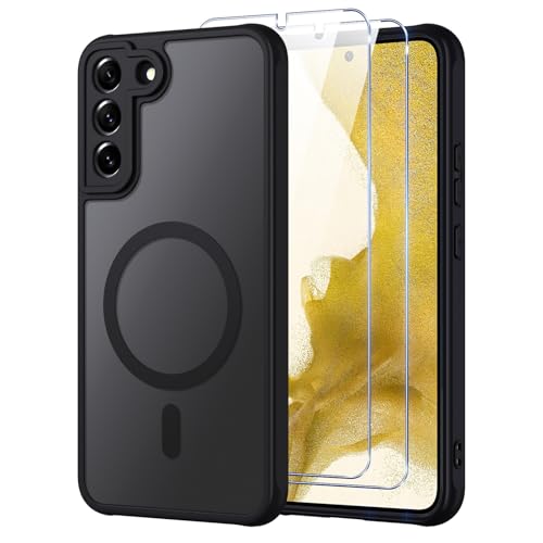 Oelrstfe Coque pour Samsung Galaxy S22+ / S22 Plus 5G Compatible avec MagSafe avec 2 Verre Trempé, Magnétique Etui Translucide Mat Arrière Housse, Protection...