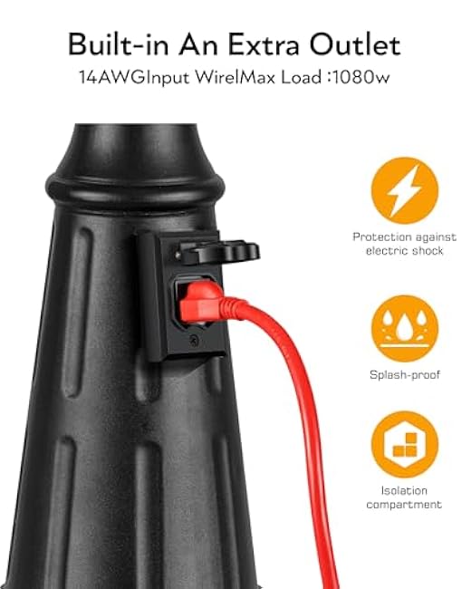 VIANIS 82.9 H Dusk to Dawn Lamp Posts Outdoor Lighting with Outlet, Black 3-Head Outside Post Lights, Waterproof Anti-Rust Street Light Fixtures for Garden Yard Porch(Hardwired 120VAC)