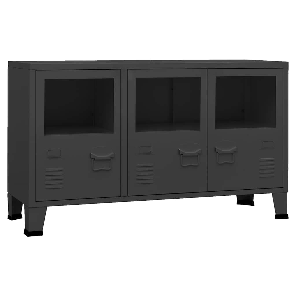 Credenza industriale in metallo e vetro, colore nero, 105 x 35 x 62