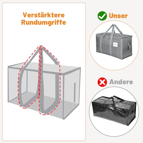 Dntorx 4 Stück 90L Große Aufbewahrungstasche mit Deckel, Faltbare Umzugskartons Groß mit Reißverschlüssen Griff Kleideraufbewahrung Umzugstaschen für Umzug Camping Bettwäsche Kleidung Aufbewahrung