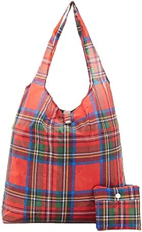 ECO CHIC Lightweight Foldable Reusable Shopping Bag | Water Resistant Shopping Tote Bag | Folds Into Attached Pouch for Storage | Made from Recycled Plastic Bottles