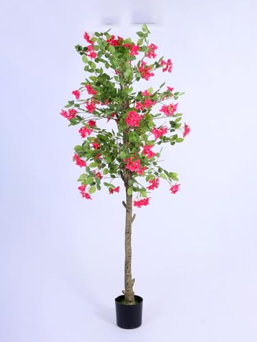 Image of ARICK DECOR 6.5Ft .Artificial Bougainvillea Flowers Tree in Pot, 6.5ft Realistic Faux Pink Silk Flower Plant, Peacock Shaped Extra Large Floor Decor for Home, Office & Balcony