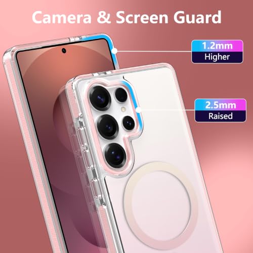 Image of Magnetic Case for Samsung Galaxy S25 Ultra [Compatible with Magsafe] [Anti-Yellowing] [1 Screen Protector] Slim Clear Iridescent Case for Galaxy S25 Ultra 6.9 inch, Pink