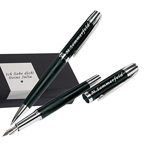 Schreibset mit Gravur & Wunschsymbolen Stift mit Gravur Inklusive Geschenk-Etui - Metall-Kugelschreiber (schwarzschreibend) &