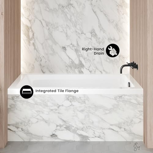 Image of Swiss Madison Voltaire 54 inch x 30 inch Acrylic Glossy White, Alcove, Integral Right-Hand Drain, Bathtub