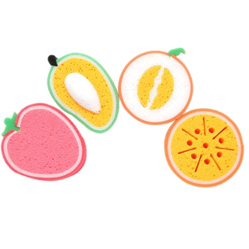 IMIKEYA Esponjas de Limpieza para Cocina Forma de Fruta Gruesas y Absorbentes 4 Unidades Esponjas para Fregar Platos Suaves y Duraderas Ideales para Uso Doméstico
