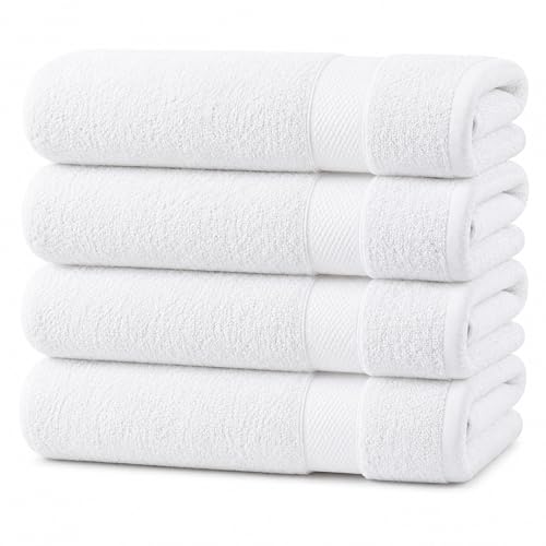 Image of Opulent Dreams White Bath Towels Set of 4 - Large 100% Egyptian Cotton Bath Towels, 70x135cm - Super Absorbent & Quick Dry, Soft Hotel Quality Towels for Bathroom (White)