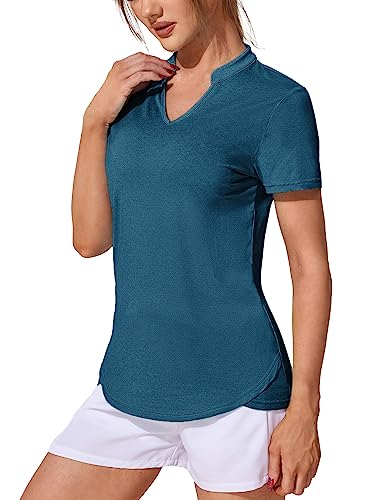 Coorun Womens Athletic Tops Golf Yoga Shirt Quick Dry Workout V Neck Shirts Gym Running Casual Tee Shirt B_Navy Blue Medium #TOP1