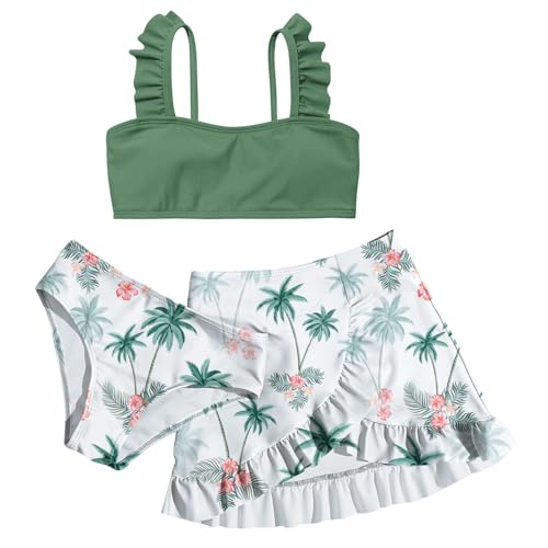 Image of ALISISTER Girls Swimsuit 3 Piece Bathing Suits Summer Bikini Tankini Sets with Cover Up Skirt for 4-12 Years