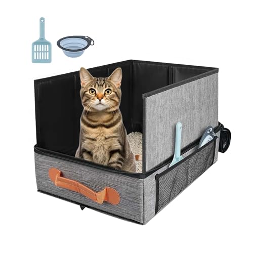 HUSHVIEUS 17.7"x13.5"x13.7" Travel Litter Box for Cats, Cats Portable Litter Boxs with Lid, Collapsible Cat Litter Box for Travel, Car, Hotel, Leak-Proof Kitty Litter Pan, Water-Resistant, Easy Clean