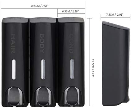 3 Soap Dispenser for Shower Gel Shampoo Conditioner Wall Mount No Drilling Black