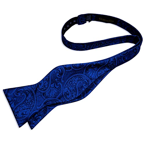 Image of DiBanGu Men Bow Tie Paisley Striped Self-Bow Tie for Men and Silk Woven Bowtie Pocket Square Cufflinks Wedding Party
