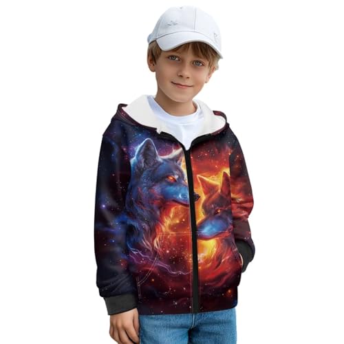Kids Zip Up Hoodie Sweatshirt Long Sleeve Fleece Lined Pullover Top Fall Winter Warm Jacket with Pockets Size S-XL