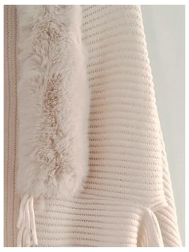 Verdusa Women's Faux Fur Collared Poncho Sweater Chunky Knit Fringe Shawl Wraps3