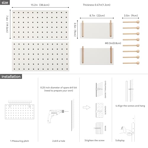 Image of Wooden Pegboard Accessories Set: Modular Wall Hooks & Shelf for Garage, Office & Home Organization(White Colored Finish-B)
