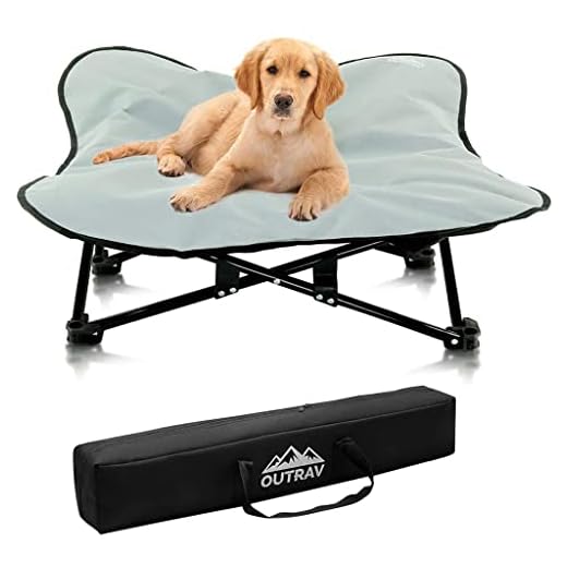 Portable Elevated Dog Bed | Folding Pet Cot for Indoor, Outdoor, Traveling, Camping | Fold Up Steel Frame with Padded Cushion Canopy | Raised Travel Lounger for Large, Small, Dogs, Cats, up to 100 lb.