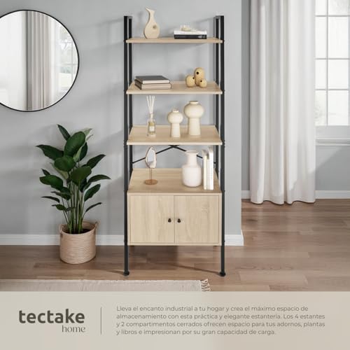 Miniatura 4 de Tectake Estanteria Pared, Estanteria Libros, Mueble Auxiliar Baño Con 5 Baldas, Estantería Madera Para Oficina Y Recibidor - 57,5 X 34 X 173 Cm Madera Industrial Clara, Roble Sonoma