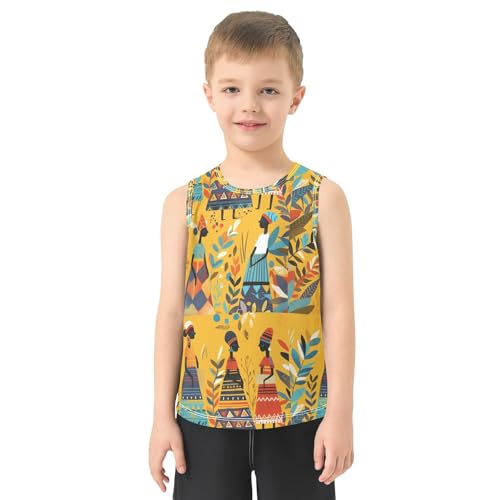 Boys Tank Top Shirts African Ethnic Tribal Graphic Leaf Sleeveless T-Shirts Crew Neck for Kids Clothing Children2