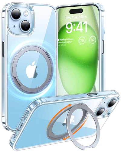 TORRAS 360°Rotatable Magnetic Ring for iPhone 15 Pro Max Case, Compatible with MagSafe with Stand & Ring Holder, Military Grade Shockproof Translucent Back for iPhone 15 ProMax Case Ostand R, Clear