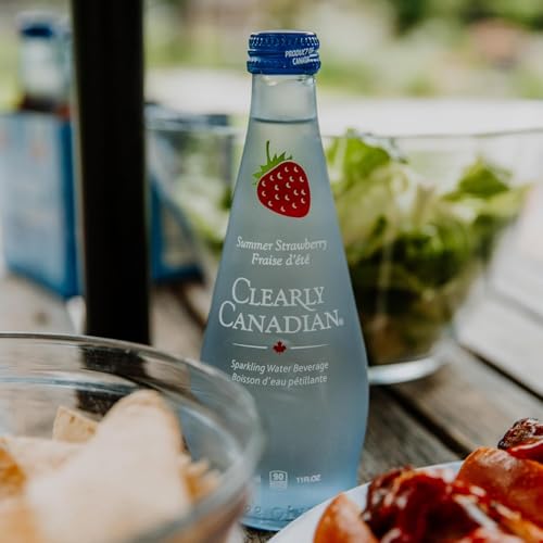 Image of Clearly Canadian Sparkling Flavored Water, 11 oz Glass Bottles - Variety of Refreshing Flavors, Premium Carbonated Beverage, Available in 12-Pack and 24-Pack Options (12 Pack, Cherry /Strawberry)