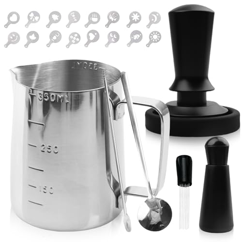 Los 10 mejores kits de iniciación para prensa de café GBKDQQ Juego de 22 prensadores de café, juego de accesorios de espresso con prensador de 51 mm, alfombrilla para prensar, agitador de café, jarra de espuma, cuchara agitadora, lápiz de arte latte y