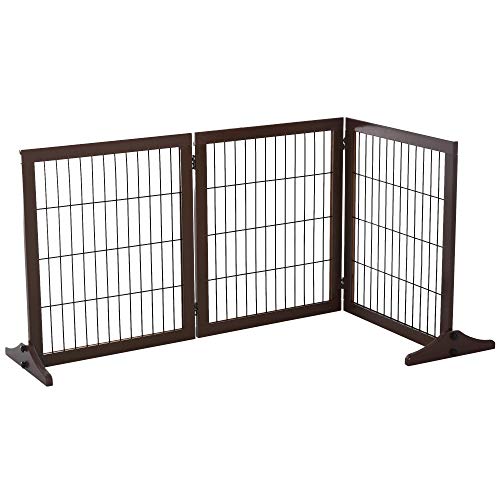 PawHut Absperrgitter Hund Freistehendes Schutzgitter mit Füßen 185 x 71 cm Holz Hundegitter Treppenschutzgitter Treppengitter Hundeabsperrgitter für Treppen, Türen, Küche, Flur, 3 Paneelen, Braun