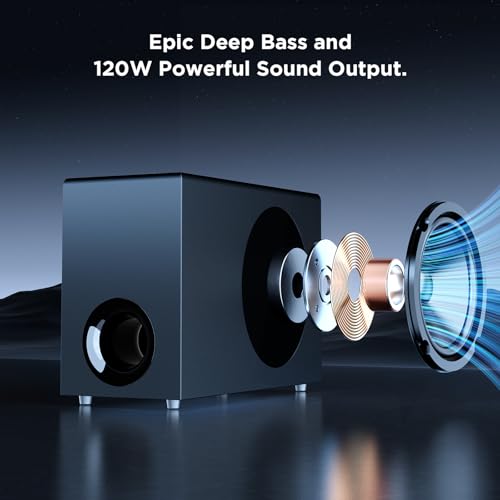 GarageRock Soundbar with Subwoofer for TV, 120W 2-in-1 Sound Bar Surround Sound System with Wired Subwoofer, 1 Set of Sound Bar for TV with Deep Bass&Volume Boost&3 EQ Mode, Bluetooth 5.3/ARC/OPT/AUX - Image 4