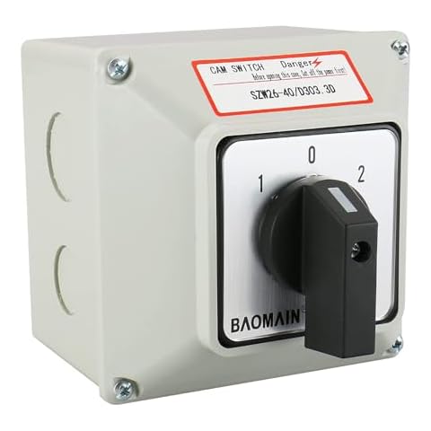 Baomain Universal Rotary Changeover Switch SZW26-40/D303.3D with Master Switch Exterior Box 660V 40A 3 Position 12 Terminals 3 Phase Cover