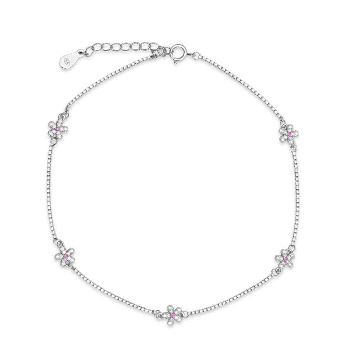 zavya 925 Sterling Silver Floral Elegance Rhodium Plated Anklet|Gifts For Women And Girls|With Certificate of Authenticity and 925 Hallmark|Mother's Day-picture-43