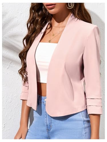 Milumia Women 3/4 Sleeve Open Front Jacket Office Work Business Crop Blazer4