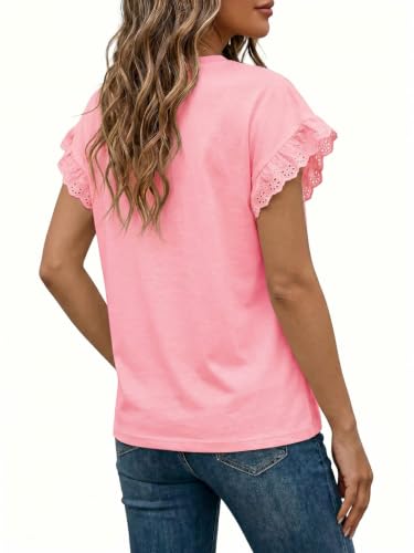 Image of Tankaneo Womens Summer Crewneck T-Shirts Lace Cap Sleeve Tops Dressy Casual Loose Fit Work Basic Tees Outfits 2026