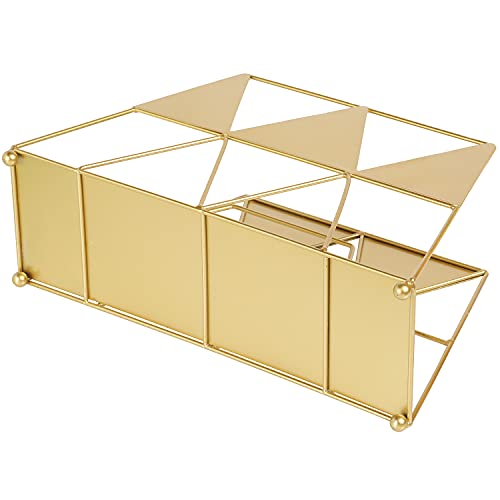 Mygift Tabletop Metal Wire Magazine Rack, Geometric Style Gold File Organizer, Contemporary Magazine Holder #TOP6