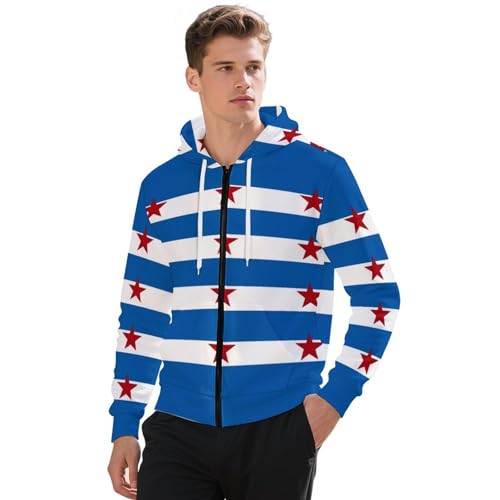 Cuban Flag Men's Hoodies with Zipper Lightweight Long Sleeve Casual Sweatshirts