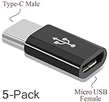 Josi Minea x5 Pcs USB 3.1 Type C [ USB-C ] to Micro USB Adapter Connector for Samsung Galaxy S8 & S8 Plus, Google Pixel, LG G6 / G5 / V20, Nexus 5X / 6P, New Macbook, OnePlus 3/2 - Black [ 5 Pack ]