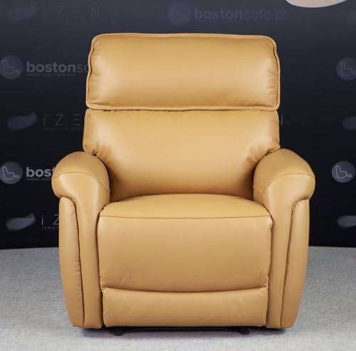 Bostonsofa Dallas Relaxsessel aus Echtleder - Bequemer Fernsehsessel mit manueller Relaxfunktion - Zero-Wall-System - Taschenfederkern - ergonomischem Sitzkomfort - Wohnzimmer Sessel - Hellbraun