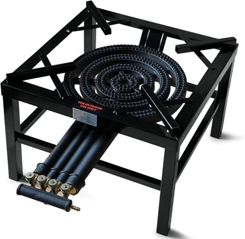 Heavy Duty 20.8KW 4 Key Single Cast Iron Burner LPG Propane Gas Boiling Four Ring Catering Camping Stove Outdoor Party Wedding Commercial 49x49x36cm