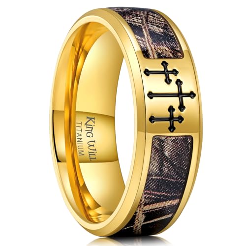 Alliance en titane pour homme et femme bague large plaqué or camouflage 8mm