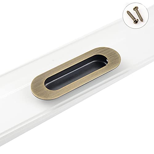 MiJunHD Recessed Flush Door Handles Stainless Steel Cabinet & Furniture Door Pulls Bronze 120 * 40mm Round-Hidden Holes Rectangle Handles/Pulls for Interior & Closet Doors