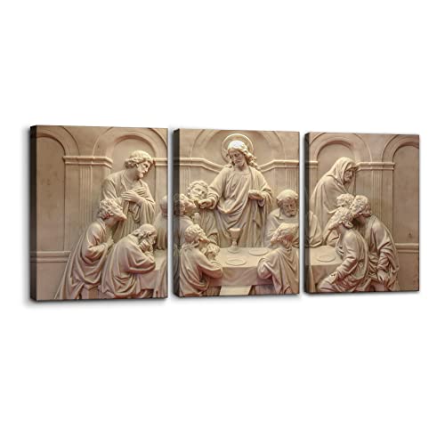 3 Pieces Canvas Wall Art Picture The Last Supper Sculpture Style Paintings On Canvas 12 Apostles Modern Artwork For Home Decor Framed Gallery-Wrapped Stretched Ready To Hang - 12" X 16" X 3 #TOP13