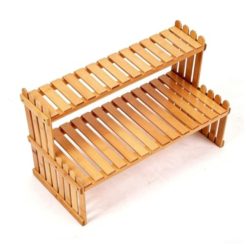Estante de madera de 2 niveles en escalera con acabado natural E 8