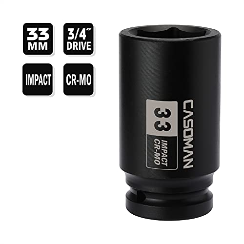 Image of CASOMAN 3 /4 inch Drive x 33 mm Deep 6 PT Impact Socket, CR-MO, 3 /4-inch Drive 6 Point Axle Nut Socket for Easy Removal of Axle Shaft Nuts (33MM)
