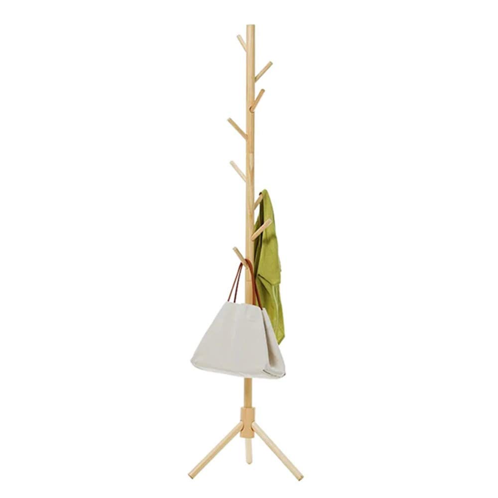 BAKAJI Attaccapanni Appendiabiti di Design a Piantana da Terra in Legno di Betulla con 8 Ganci Appendi Abiti e Base Treppiedi Dimensione 41 x 41 x 176 cm (Naturale)