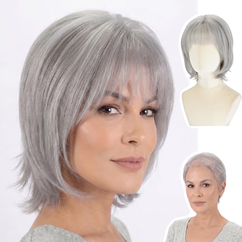WIGYY Short Light Grey Bob Wig for White Women –