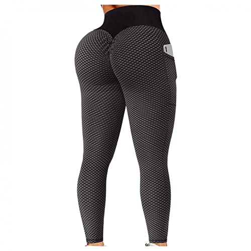 Legging d'entraînement sexy avec poches pour femme - Taille haute - Pantalon de yoga extensible et solide, Noir , XL Cover